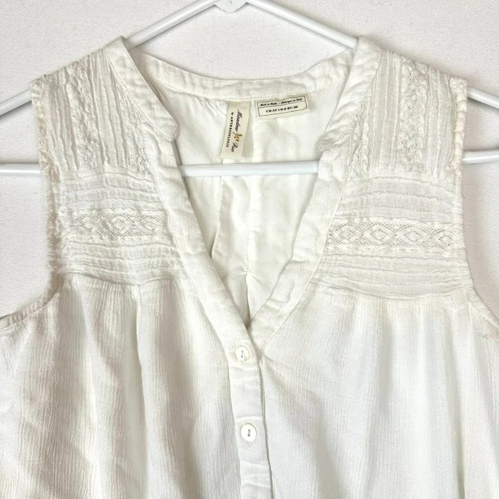 Meadow & Rue Anthropologie Button down Tank White Boho Cottagecore‎